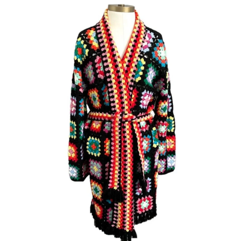 MC2 Saint Barth Multicolor Crochet Wool Coat With Belt - S/M, NWOTs 🇮🇹 - Picture 2 of 16